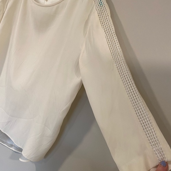 RAG & BONE Cream Silk Blend White Perforated Dolman Long Sleeve Shirt - Picture 3 of 4